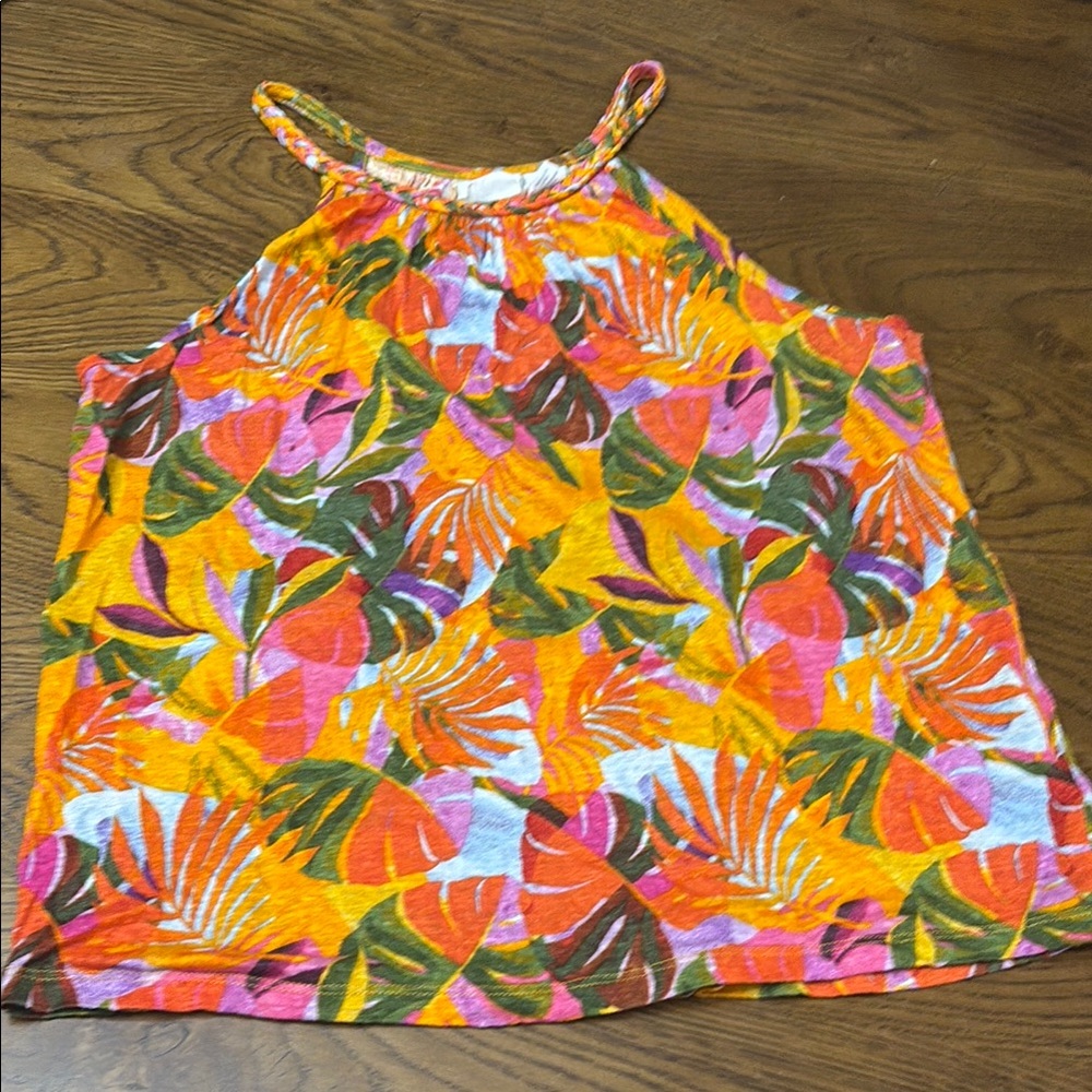 C&C CALIFORNIA Linen Colorful Tropical Print Tank Top